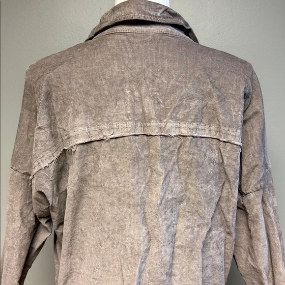 Venti6 Made in Italy Distressed Button Shirt Taupe L Raw Edge Cotton